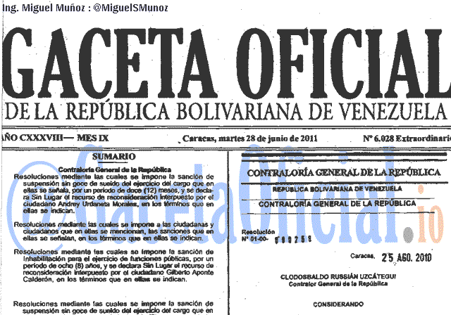 Gaceta Oficial 6028 del 28 Junio 2011