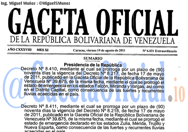 Gaceta Oficial 6031 del 19 Agosto 2011