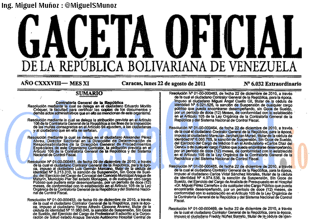 Gaceta Oficial 6032 del 22 Agosto 2011