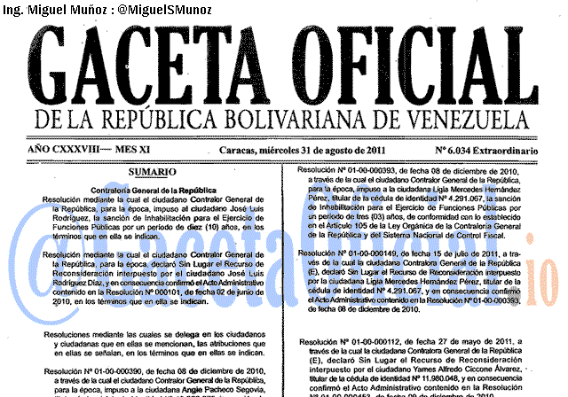 Gaceta Oficial 6034 del 31 Agosto 2011