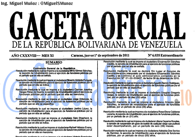 Gaceta Oficial 6035 del 1 Septiembre 2011