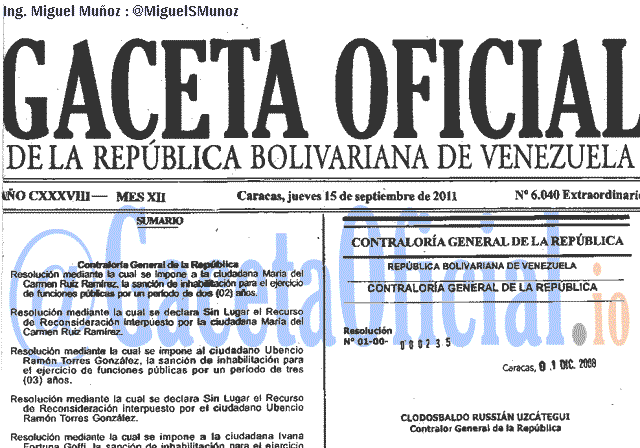 Gaceta Oficial 6040 del 15 Septiembre 2011