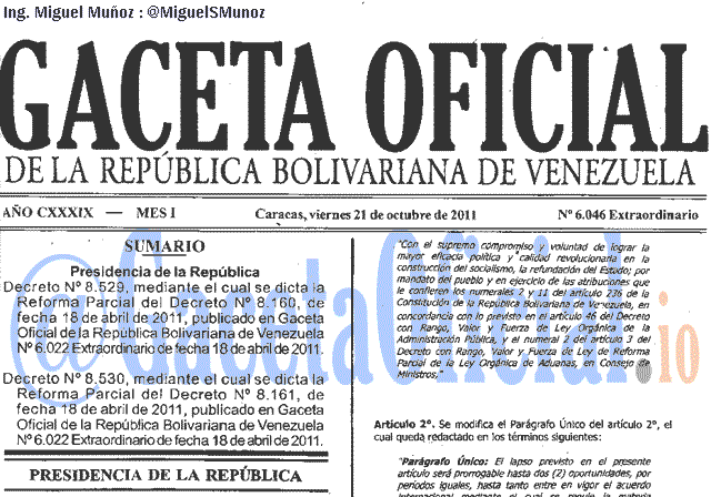Gaceta Oficial 6046 del 21 Octubre 2011