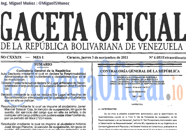 Gaceta Oficial 6051 del 3 Noviembre 2011