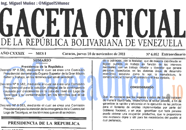 Gaceta Oficial 6052 del 10 Noviembre 2011