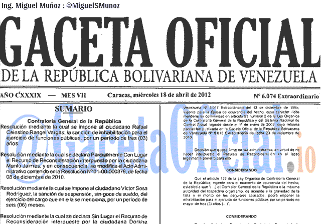 Gaceta Oficial 6074 del 18 Abril 2012