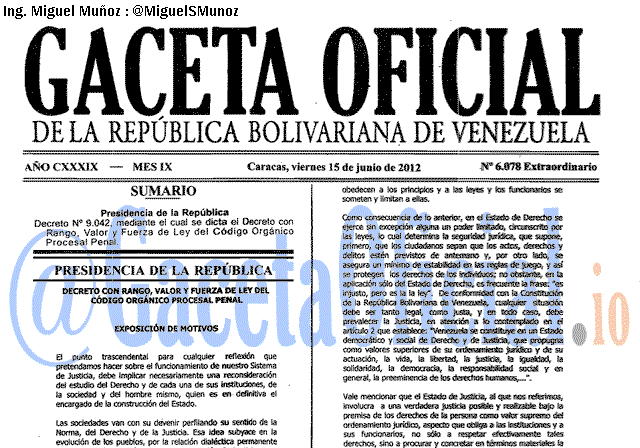 Gaceta Oficial 6078 del 15 Junio 2012