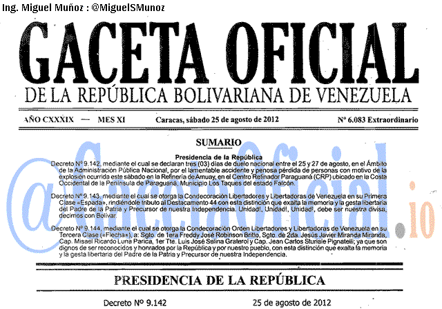 Gaceta Oficial 6083 del 25 Agosto 2012