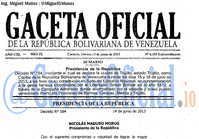 Gaceta Oficial 6103 del 14 Junio 2013
