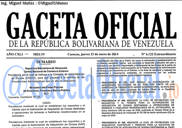 Gaceta Oficial 6122 del 23 Enero 2014
