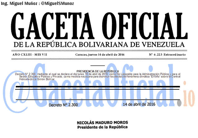 Gaceta Oficial 6223 del 14 abril 2016