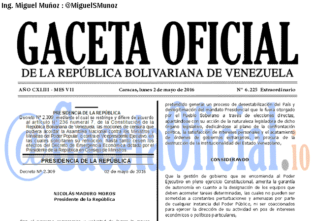 Gaceta Oficial 6225 del 2 mayo 2016