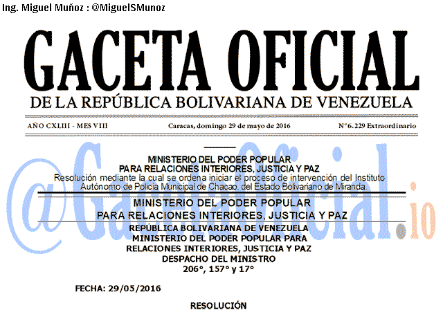 Gaceta Oficial 6229 del 29 mayo 2016