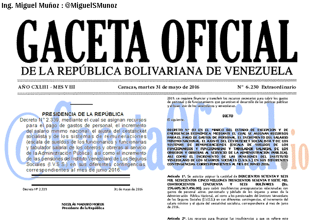 Gaceta Oficial 6230 del 30 mayo 2016