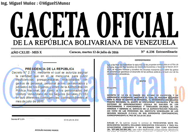 Gaceta Oficial 6236 del 12 julio 2016