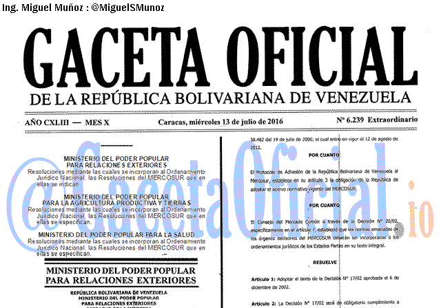 Gaceta Oficial 6239 del 13 julio 2016