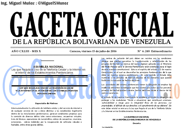 Gaceta Oficial 6240 del 15 julio 2016