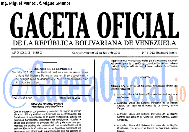 Gaceta Oficial 6242 del 22 julio 2016