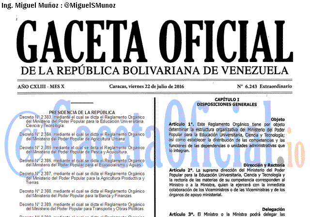 Gaceta Oficial 6243 del 22 julio 2016