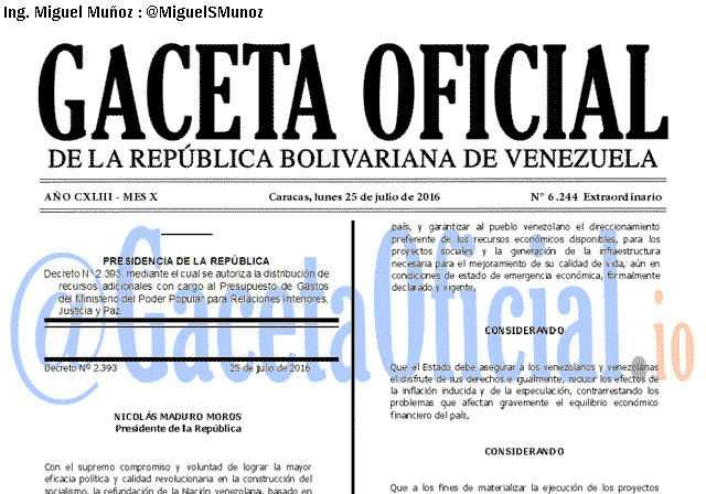 Gaceta Oficial 6244 del 25 julio 2016