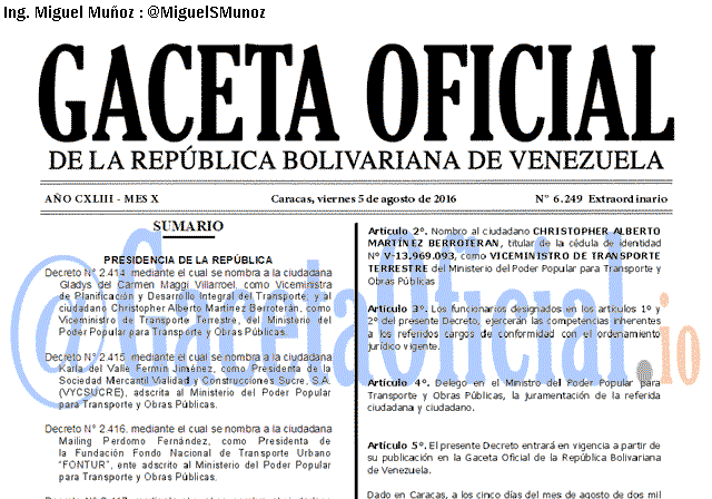 Gaceta Oficial 6249 del 5 agosto 2016