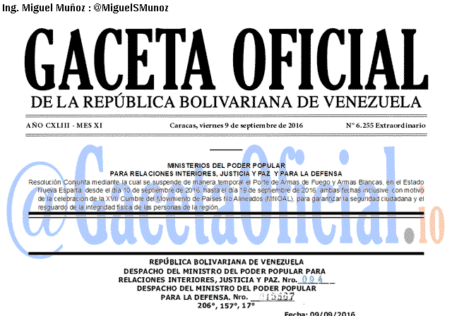 Gaceta Oficial 6255 del 9 septiembre 2016