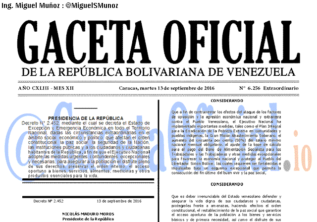 Gaceta Oficial 6256 del 13 septiembre 2016