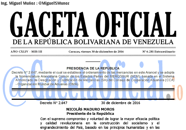 Gaceta Oficial 6281 del 30 diciembre 2016 Gaceta Oficial 6281 del 30 diciembre 2016