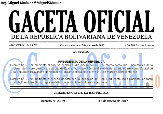 Gaceta Oficial 6289 del 17 marzo 2017