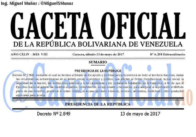 Gaceta Oficial 6298 del 13 mayo 2017