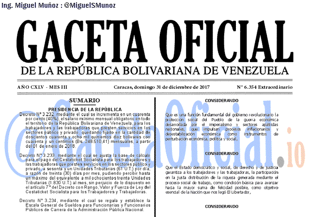 Gaceta Oficial 6354 del 31 diciembre 2017