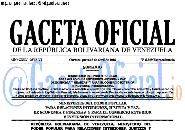 Gaceta Oficial 6369 del 5 abril 2018