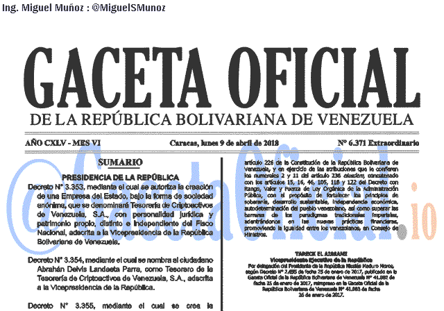 Gaceta Oficial 6371 del 9 abril 2018