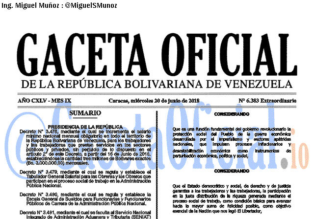 Gaceta Oficial 6383 del 20 junio 2018