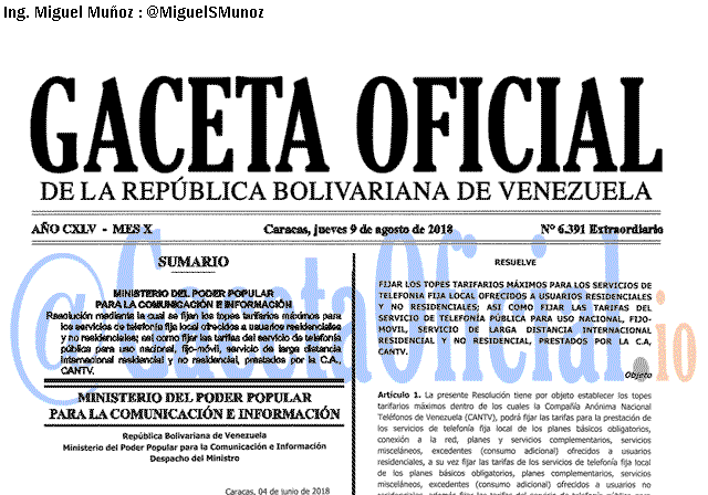 Gaceta Oficial 6391 del 9 Agosto 2018