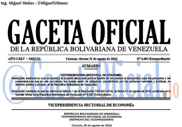 Gaceta Oficial 6401 del 31 Agosto 2018