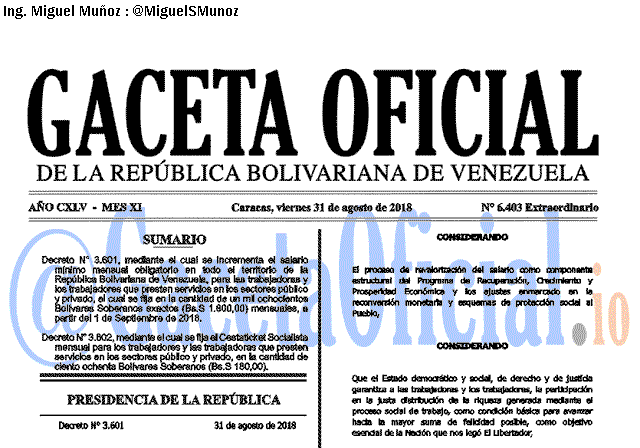 Gaceta Oficial 6403 del 31 Agosto 2018