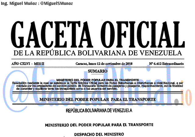 Gaceta Oficial 6412 del 12 Noviembre 2018