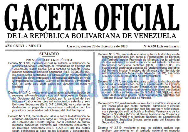 Gaceta Oficial 6420 del 28 Diciembre 2018