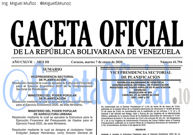 Gaceta Oficial 41794 del 7 Enero 2020 Gaceta Oficial 41794 del 7 Enero 2020