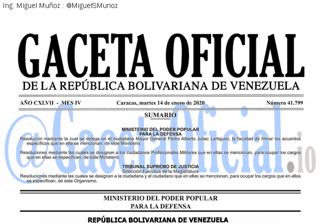 Gaceta Oficial 41799 del 14 Enero 2020 Gaceta Oficial 41799 del 14 Enero 2020