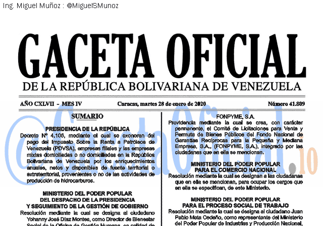 Gaceta Oficial 41809 del 28 Enero 2020
