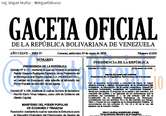 Gaceta Oficial 41810 del 29 Enero 2020 Gaceta Oficial 41810 del 29 Enero 2020