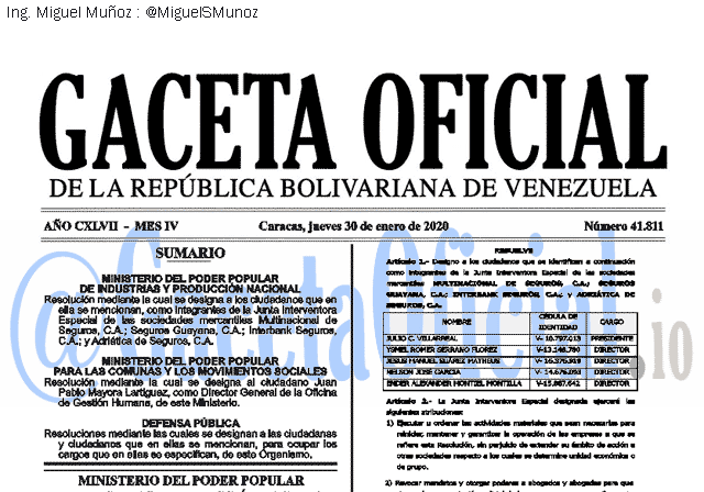 Gaceta Oficial 41811 del 30 Enero 2020 Gaceta Oficial 41811 del 30 Enero 2020