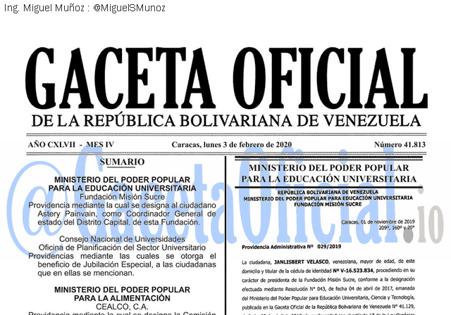Gaceta Oficial 41813 del 3 febrero 2020 Gaceta Oficial 41813 del 3 febrero 2020