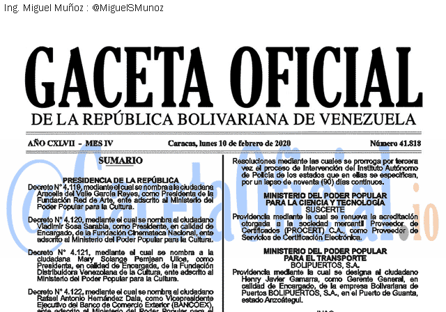 Gaceta Oficial 41818 del 10 febrero 2020