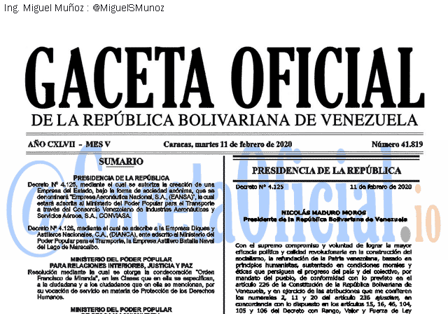 Gaceta Oficial 41819 del 11 febrero 2020 Gaceta Oficial 41819 del 11 febrero 2020