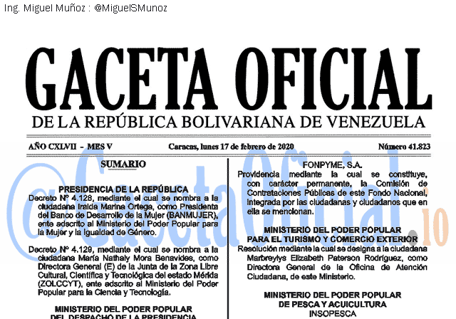 Gaceta Oficial 41823 del 17 febrero 2020