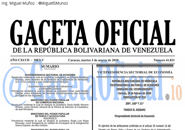Gaceta Oficial 41831 del 3 marzo 2020 Gaceta Oficial 41831 del 3 marzo 2020