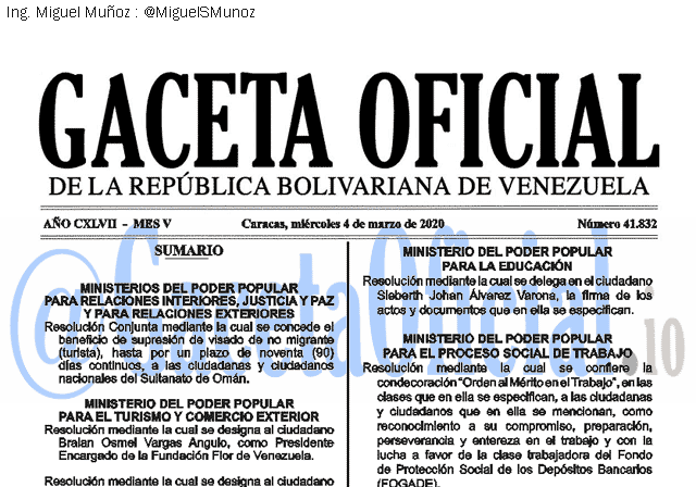 Gaceta Oficial 41832 del 4 marzo 2020 Gaceta Oficial 41832 del 4 marzo 2020